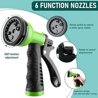 Pangda 25 Ft x 3/8'' Coil Garden Hose EVA Recoil Garden Self Coiling Expanding Water Hose with 6 Function Spray Nozzle Universal 3/4'' Brass Connector Fitting for Outdoor Yard(Green)