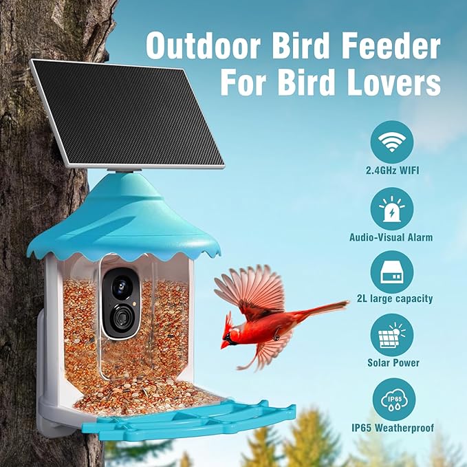 No-Monthly-Fees Solar Bird Feeder with 4MP Camera, Free AI Birds Species Identification, 2.5K Smart Bird House with Cam, Instant Arrival Alerts, Squirrel-Proof, Ideal