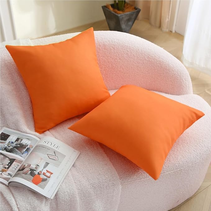 18" x 18" Throw Pillows, Outdoor Waterproof Pillows with Inserts, Square Decorative Pillows for Patio Furniture Garden Couch Sofa Home(Orange, Set of 4)