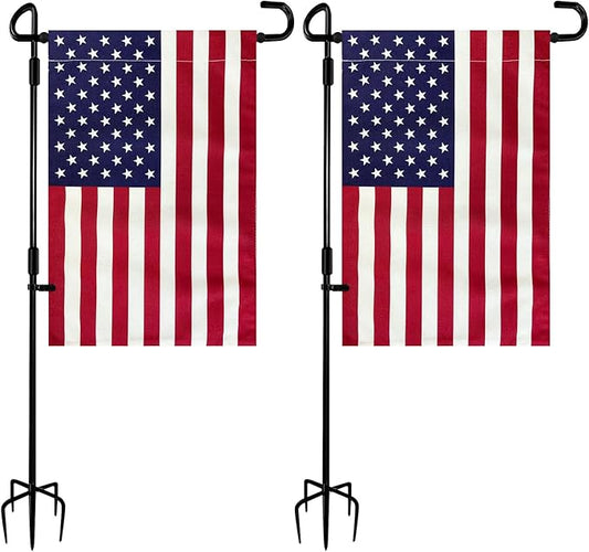 TOPFLAGS 2 Pack Garden Flag Stand with American Flag Garden Flag Heavy Duty Metal Yard Flag Holder Pole Stake Small Flag Stands for Garden Flags 12 x 18 with Clips and Stopper