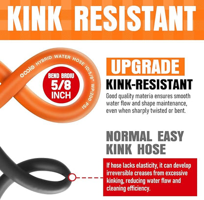Garden Hose 10 ft x 5/8", NON-EXPANDING Flexible Water Hose, Kink Resistant Lightweight Hybrid Hose, Leakproof Yard Hose with Male to Female Fittings