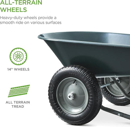 Best Choice Products Dual-Wheel Home Utility Yard Wheelbarrow Garden Cart w/Built-in Stand for Lawn, Gardening, Construction - Dark Gray