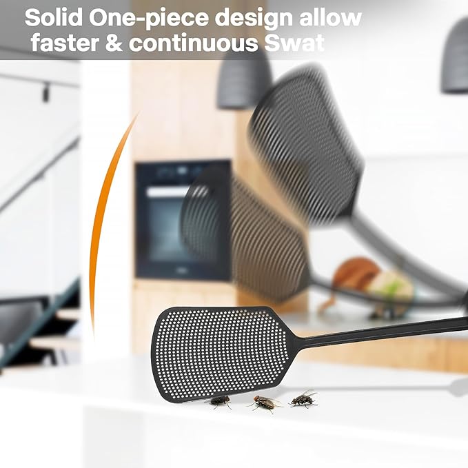 Fly Swatters-Begonia Flexible Heavy Duty Thick Fly Swatters with Bigger Paddle, Black 6 Pack