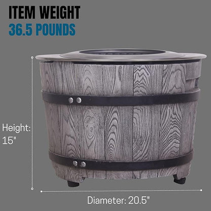 Afterglow Smokeless Fire Pit, 20.5" Round Wood Burning Stainless Steel Top and TerraFab Material Base,Firepit with Weather Cover Perfect for Outdoor Patio Garden, Wood Grain Gray