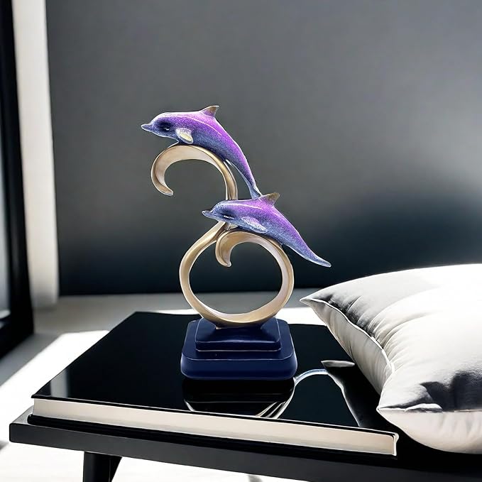 Resin Dolphin Statue Sculpture Frgurine Gift for Home Office Living Room Desktop Display Decorative Decoration (Purple)