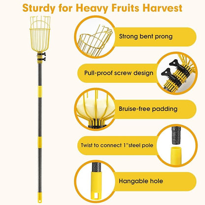 Apple Picker,156 Inch Long Handle Fruit Picker Pole with Basket for High Fruit Tree,Splicing Adjustable Apple Fruit Picker Pole for Pear,Orange,Peach,Lemon,Plum,Mango Tall Trees Fruit Grabber