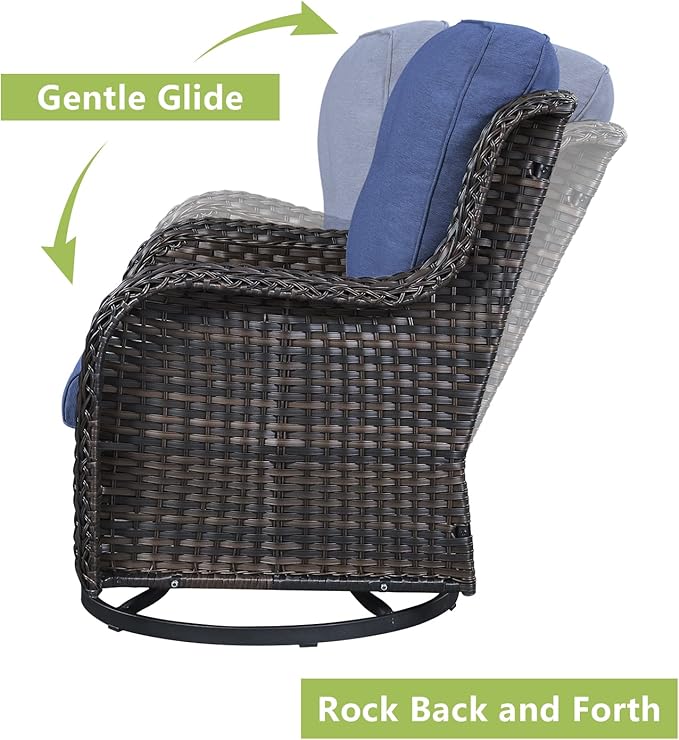 Rilyson 6 Piece Outdoor Patio Furniture Set - Rattan Wicker Patio Conversation Sets with 2 Swivel Rocker Chairs,2 Ottomans,1 Sofa and 1 Coffee Table for Outside Porch Deck Backyard(Brown/Blue)