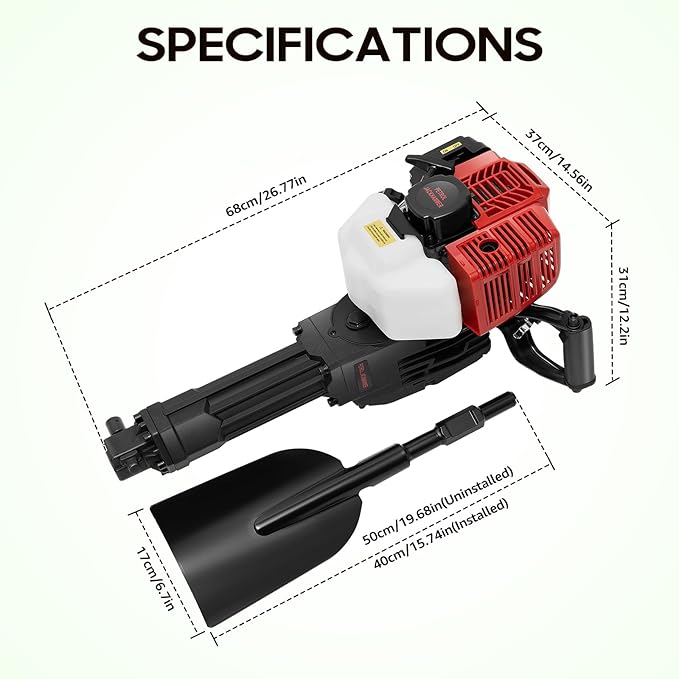 Handheld Trencher Digger Machine, 52CC 2-Stroke Gasoline Engine Tree Digger 1900W 6500RPM±200 Portable Trench Diggers for for Digging Planting and Trenching