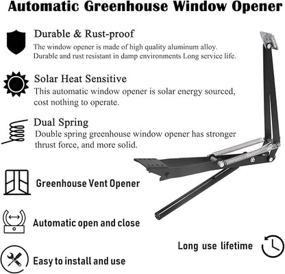 2X Auto Vent Opener Automatic Greenhouse Windows Opener Temperature Sensitive Roof Vent Opener Auto Vent Kit Gardening Tools Greenhouse Accessories Hothouse Roof Vent Kit (Dual Spring Up to 30lbs)