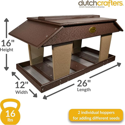 DutchCrafters Poly Post Mount Extra Large Double Hopper Bird Feeder, Outdoor Wild Bird Feeder for Outside, USA Amish Made (Brown & Weatherwood)