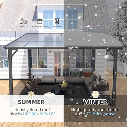 AECOJOY 12' x 12' Gazebo Outdoor Pergola for Patio, Large Wall-Mounted Hard Top Lean to Metal Gazebo Shelter Pergolas and Gazebos Clearance with Patio Roof, Heavy Duty Awnings for Patio, Decks