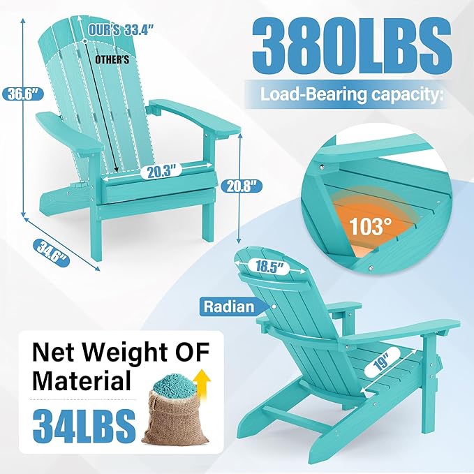 YEFU Adirondack Chairs Set of 8: Plastic Adirondack Chairs - Patio Chairs with Wood Texture - Outdoor Chair HIPS - Lawn Fire Pit Deck Porch Garden Chairs for Adults (Aruba)