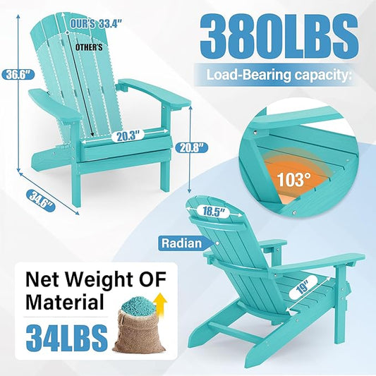 YEFU Adirondack Chairs Set of 8: Plastic Adirondack Chairs - Patio Chairs with Wood Texture - Outdoor Chair HIPS - Lawn Fire Pit Deck Porch Garden Chairs for Adults (Aruba)