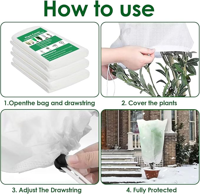 3 Pcs Large Plant Covers Freeze Protection 47.5" X 71.2" ,Reusable Winter Cold Weather Frost Blankets for Outdoor Plants with Drawstring and Zipper,Outdoor Tree Jackets (White, 2 Pack XL-78.5" x94.5")