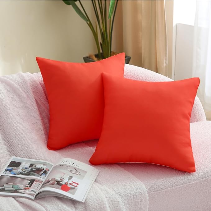 18" x 18" Throw Pillows, Outdoor Waterproof Pillows with Inserts, Square Decorative Pillows for Patio Furniture Garden Couch Sofa Home(Red, Set of 4)