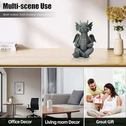 Garden Dragon Statue Decor - Meditation Dragon Sculpture Figurine Outdoor Decoration, Zen Yoga Garden Art Sculpture for Patio Lawn Yard Balcony Indoor Decor(Hands Flat)