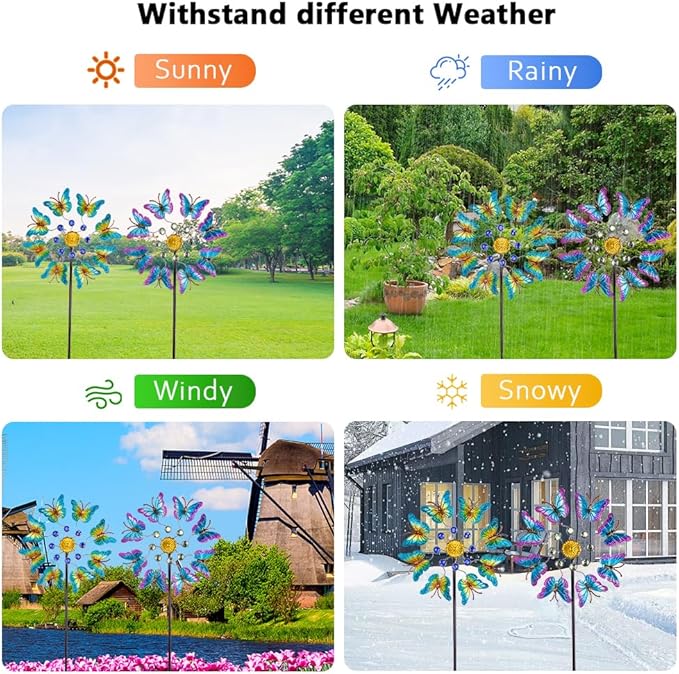 Viveta 2Pack Garden Wind Spinners,Outdoor Metal Butterfly Wind Sculpture, Windmill Wind Spinner for Outdoor Yard Patio Lawn & Garden,12.5''Dia