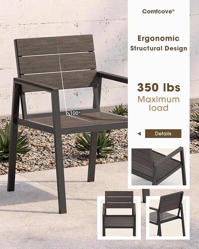 Outdoor Patio Dining Chairs Set of 2, Aluminum & HDPE All-Weather for Deck, Lawn, Backyard, Pool and Indoor Use (Charcoal