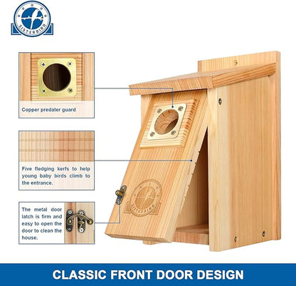 2 Pack Bird Houses for Outside Clearance with Copper Guard, Cedar Bird House Outdoor, Bluebird Finch Swallow Wren Chickadee Assembly Required