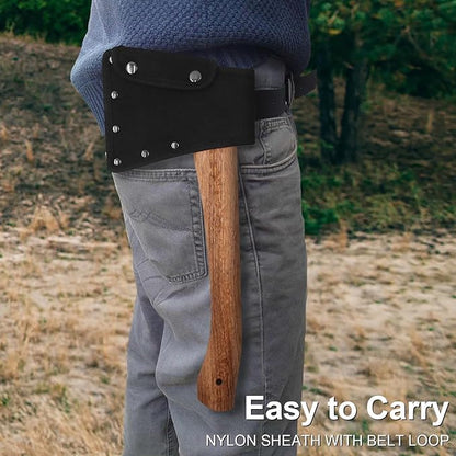 Camping Hatchet, 14.4" Survival Throwing Axe with Sheath, Survival Hatchet with Ergonomic Wood Handle for Camping, Chopping and Hiking