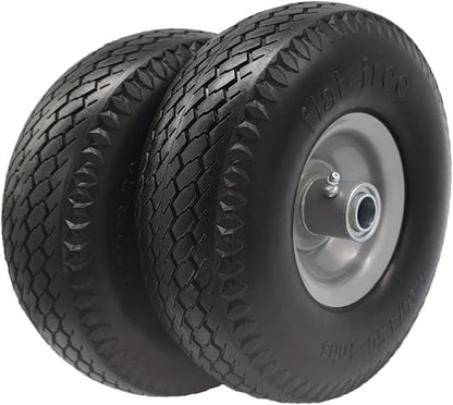 Flat Free 4.10/3.50-4 Tire with 3/4 & 5/8 Axle Bore, 3.5” Center Hub 10 inch Solid Tire Replacement for Hand Truck/Wagon/Garden Cart/Wheelbarrow/Dolly(Set of 2)