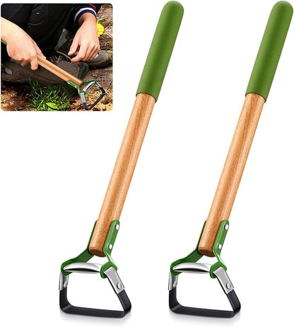 2 Pcs Mini Garden Hula Hoes for Weeding 17 Inch Long Stirrup Hoe Tools Scuffle Hoe Garden Tool for Lawn Yard Weeding Gardening with Wood Handle