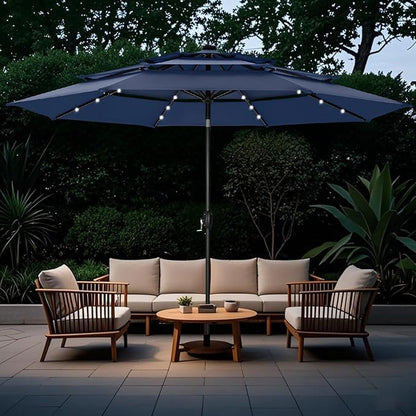 GREEN PARTY 10ft Outdoor Patio Umbrella, Auto-Tilt Market Table Umbrellas with Crank, 8 Sturdy Ribs & 1.5" Pole UV Protection for Garden Deck Backyard Pool