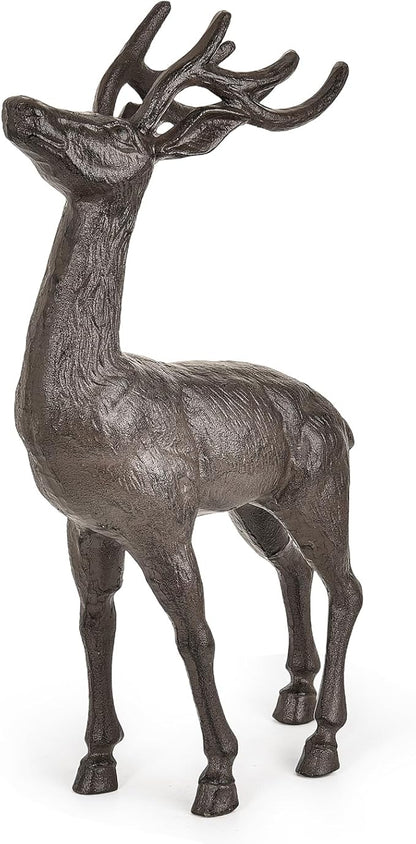 Sungmor 22" Tall Cast Iron Deer Statue - Indoor Outdoor Metal Deer Sculpture, Large & Heavy-Duty Wild Animal Landscaping Figurine, Rustic Garden Decor for Patio, Yard, Home (Dark Brown)
