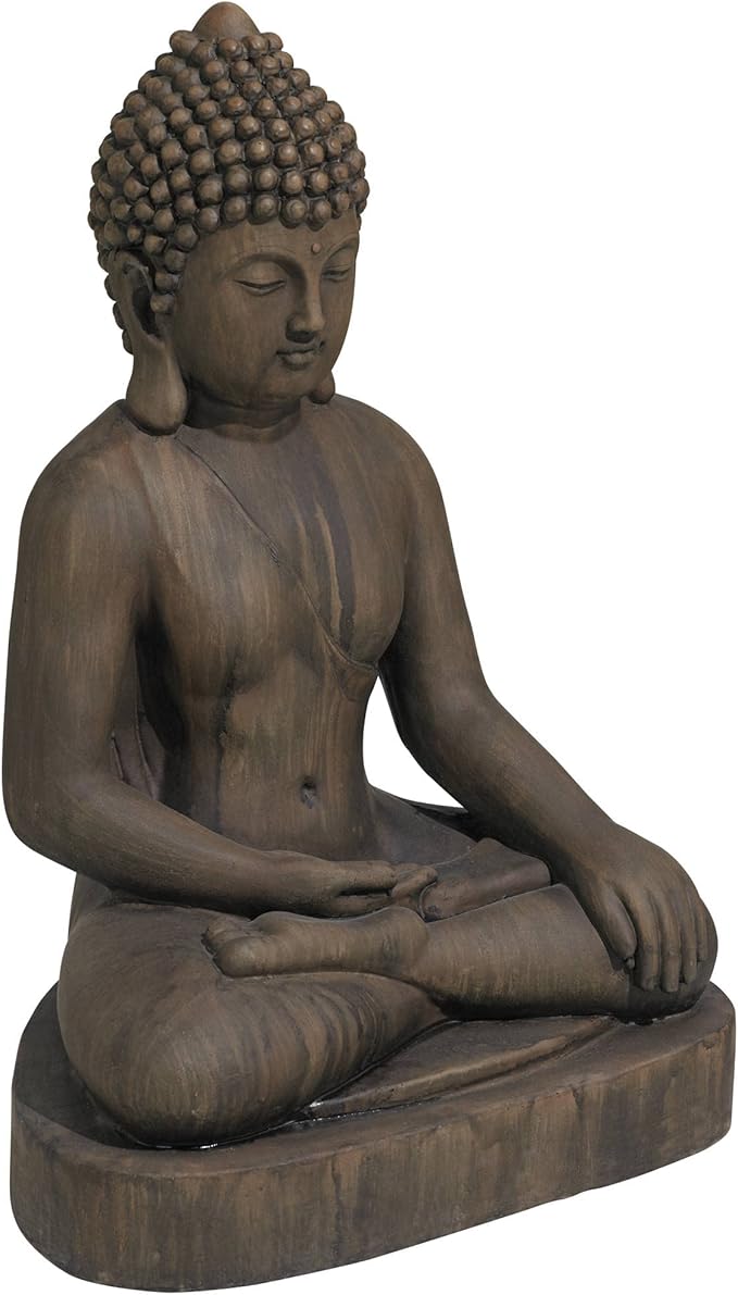 John Timberland Sitting Buddha Statue Sculpture Zen Asian Japanese Garden Decor Outdoor Front Porch Patio Yard Outside Home Balcony House Dark Sandstone Faux Stone Finish Resin 29 1/2" Tall