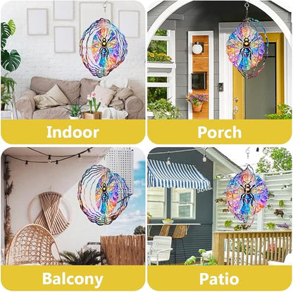 Bee Wind Spinner, 3D Hanging Stainless Steel Garden Spinner, Wind Spinner Hanging for Outdoor & Indoor Décor, Unique Gifts for Yard Garden Decoration or Patio Décor (Bee)