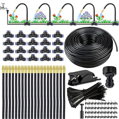 360° Adjustable Drip Irrigation System 65.6FT Garden Watering System with 20 Nozzles, Garden Irrigation System, Greenhouse Accessories, Atomizing System for Yard, Lawn, Plants, 5/16 in Hose