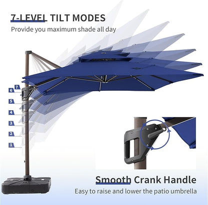 JZAC & QZYD 10 X 13 FT Cantilever Patio Umbrella with Base Included Outdoor Large Offset Double Top Heavy Duty Rectangle Umbrellas with 360° Rotation for Deck Backyard Garden, Navy
