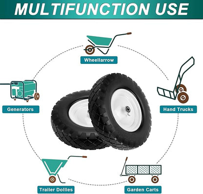 4.80/4.00-8 Flat Free Tire and Wheel- 16" Flat-Free Solid Wheelbarrow Tires with 5/8" & 3/4" Bearings, 3"-7" Centered Hub by Cenipar Universal Fit for Wheelbarrow,Hand Truck,Garden Trailer,Trolley