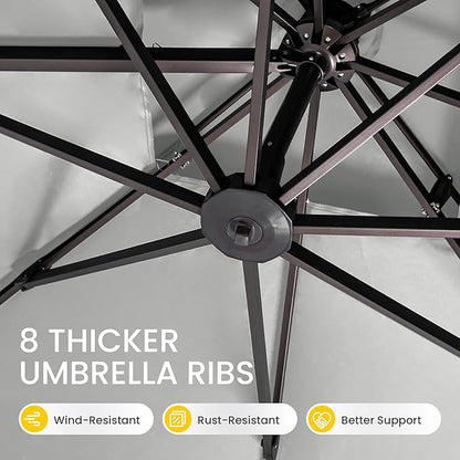 10x10 FT Cantilever Patio Umbrella with Base Included Double Top Outdoor Square Large Heavy Duty Aluminum Offset Umbrellas with 7 Level Tilt 360-degree Rotation for Pool Garden Deck,Fog Grey