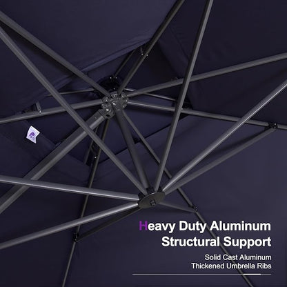 PURPLE LEAF 12FT Cantilever Outdoor Umbrellas Large Patio Umbrella Hanging Double Top Square Offset Umbrella with 360°Rotation Tilting Umbrella Outdoor Patio, Navy Blue