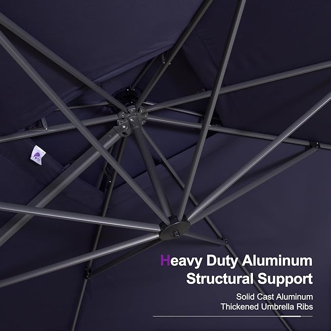 PURPLE LEAF 10' X 13' Cantilever Outdoor Umbrellas Large Patio Umbrella Hanging Double Top Rectangle Offset Umbrella with 360°Rotation Tilting Umbrella Outdoor Patio Navy Blue