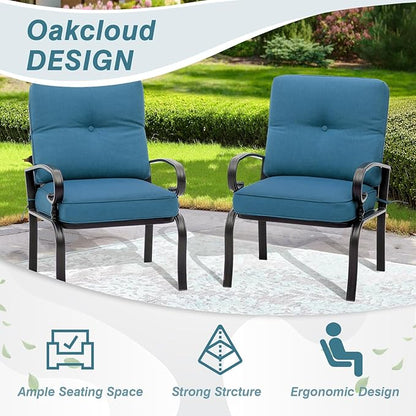 7-Piece Outdoor Metal Furniture Sets Patio Conversation Set, Wrought Iron Loveseat, 2 Dining Chairs, 2 Spring Chairs and Coffee Table, Peacock Blue