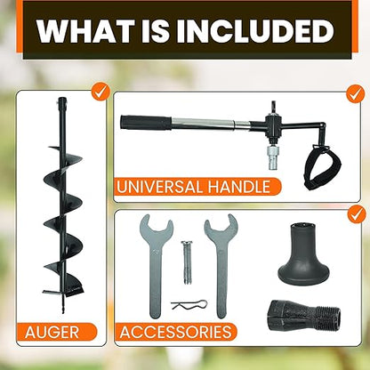 Auger Post Hole Digger 6" Wide 32" Deep - Earth Auger - Trench Digger - Hole Digger for Fence Posts - Post Digger - Hole Digger Tool - Electric Post Hole Digger Handles - Hand Auger Post Hole Digger