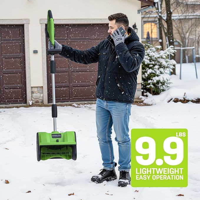 STEELITE 21V Cordless Snow Shovel, 12-Inch Battery Powered Snow Blower with Directional Plate, 20-Feet Snow Throwing Distance, 4.0Ah Battery & Quick Charger Included