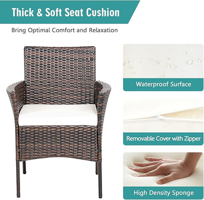 HAPPYGRILL Set of 2 Patio Dining Chairs Outdoor PE Wicker Chairs with Soft Cushions, All-Weather Rattan Chairs for Garden Backyard Lawn Poolside Balcony