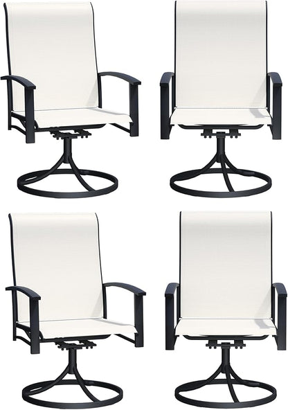 Patio Swivel Chairs Set of 4, Outdoor Swivel Chairs with Armrest, High Back Patio Chair with Metal Frame, All-Weather Outdoor Dining Chair for Deck, Porch and Lawn, Oyster Beige