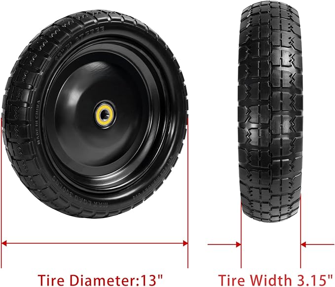 Parts Camp For Gorilla Cart Wheels 13-Inch replacement gorilla cart tires 4.00-6 Flat-free Solid Tire and Wheel For Hand Trucks/Garden Carts/Wheelbarrow/Dolly-5/8"Axle Borehole 2.1"Hub offset (2 Pack)