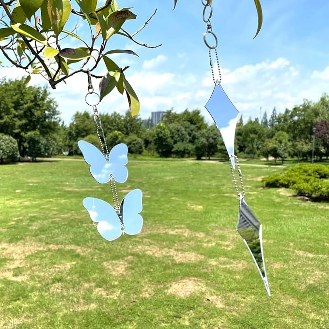 Keep Birds Away Mirror Disc, Hanging Reflectors to Scare Birds Away from Your House and Garden, 16 Butterfly Discs