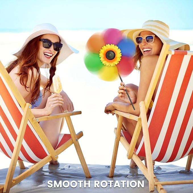 6PCS Sunflower Wind Spinners with Stakes 14" W x 29" H Wind Spinners Lawn Pinwheel Rainbow Windmill Outdoor Pinwheels for Yard Decoration（Rainbowcolors）