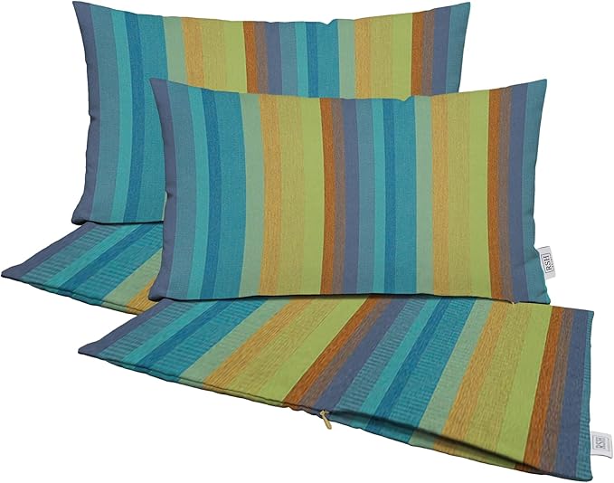 RSH DECOR: Sunbrella Pillow Covers Set of 4 | Covers Only - 20" x 12" | Outdoor Lumbar Pillow Covers Crafted with Sunbrella Performance Fabric | Astoria Lagoon