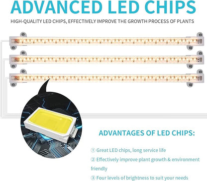 3 Head LED Grow Light Strips for Indoor Plants Full Spectrum 3500K, 144 LEDs Plant Light Bar with 3/9/12H Timer, 10 Dimmable Levels for Seedling Succulent, 13 Inches