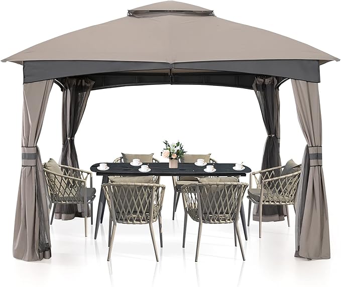 MASTERCANOPY Outdoor Patio Gazebo for Garden with Upgrade Steel Frame and Netting Walls (10x10,Gray)