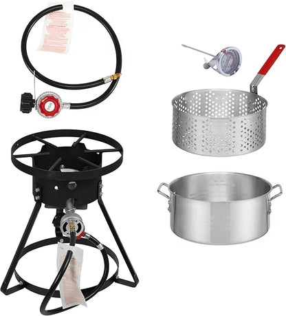 Red Mountain Valley 10.5-Quart Outdoor Propane Fish Fryer with Aluminum Filter Basket and Thermometer for frying fish, wings, 50,000 BTU Gas Propane Deep Fryer, 0-5 PSI Regulator, Full CSA Approved