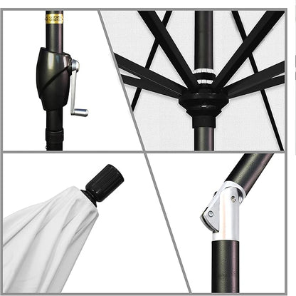 California Umbrella GSPT908302-5404 9' Round Aluminum Market, Crank Lift, Push Button Tilt, Black Pole, Sunbrella Natural