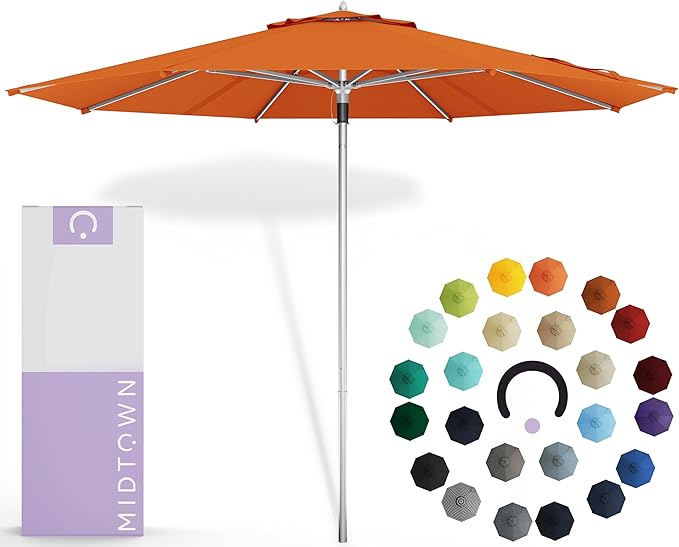 Midtown Umbrellas Push Pop Sunbrella Umbrella 8 Feet Outdoor Umbrella in Canvas Tuscan Acrylic Fabric - Patio, Backyard, Garden, Picnic Table & Pool - Black Pole